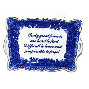 Godinger & Co. Truly Great Friends Porcelain Decor Tray Blue Floral Design Vtg